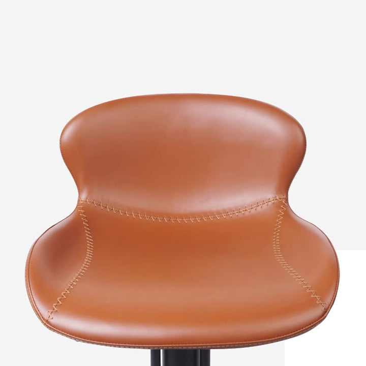 Zeitgenössischer nordischer Crazy Horse Leder Edelstahl Kohlenstoffstahl Drehbarer Barhocker mit Rückenlehne für Wohnzimmer 