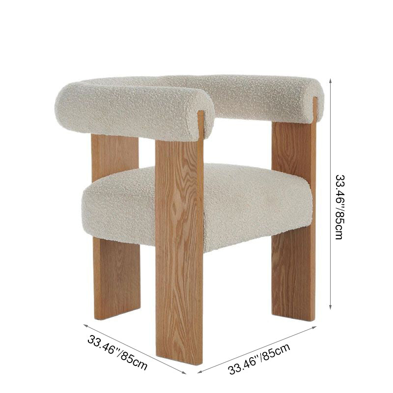 Modern Minimalist Ash Wood Sherpa Fabric Rounded Rectangular Lounge Chair With Armrests Backrest For Living Room