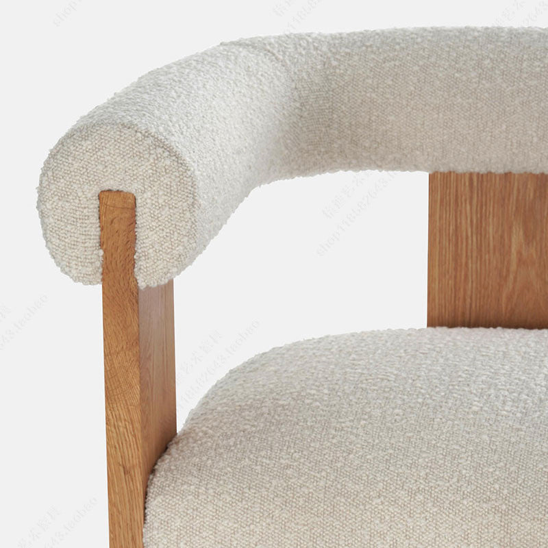 Modern Minimalist Ash Wood Sherpa Fabric Rounded Rectangular Lounge Chair With Armrests Backrest For Living Room