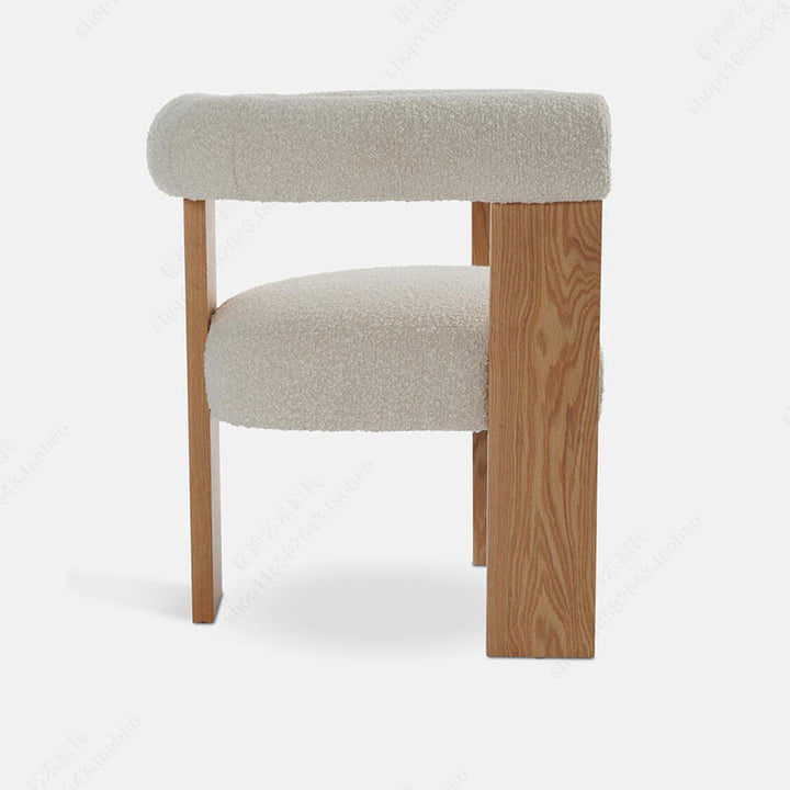 Modern Minimalist Ash Wood Sherpa Fabric Rounded Rectangular Lounge Chair With Armrests Backrest For Living Room