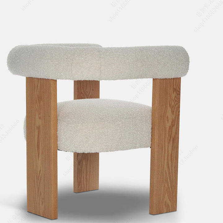 Modern Minimalist Ash Wood Sherpa Fabric Rounded Rectangular Lounge Chair With Armrests Backrest For Living Room