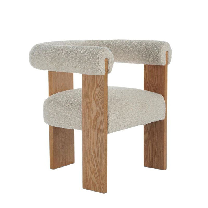 Modern Minimalist Ash Wood Sherpa Fabric Rounded Rectangular Lounge Chair With Armrests Backrest For Living Room