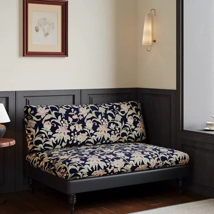 Silla de acento cilíndrica rectangular de tela de madera maciza francesa tradicional con respaldo para sala de estar 