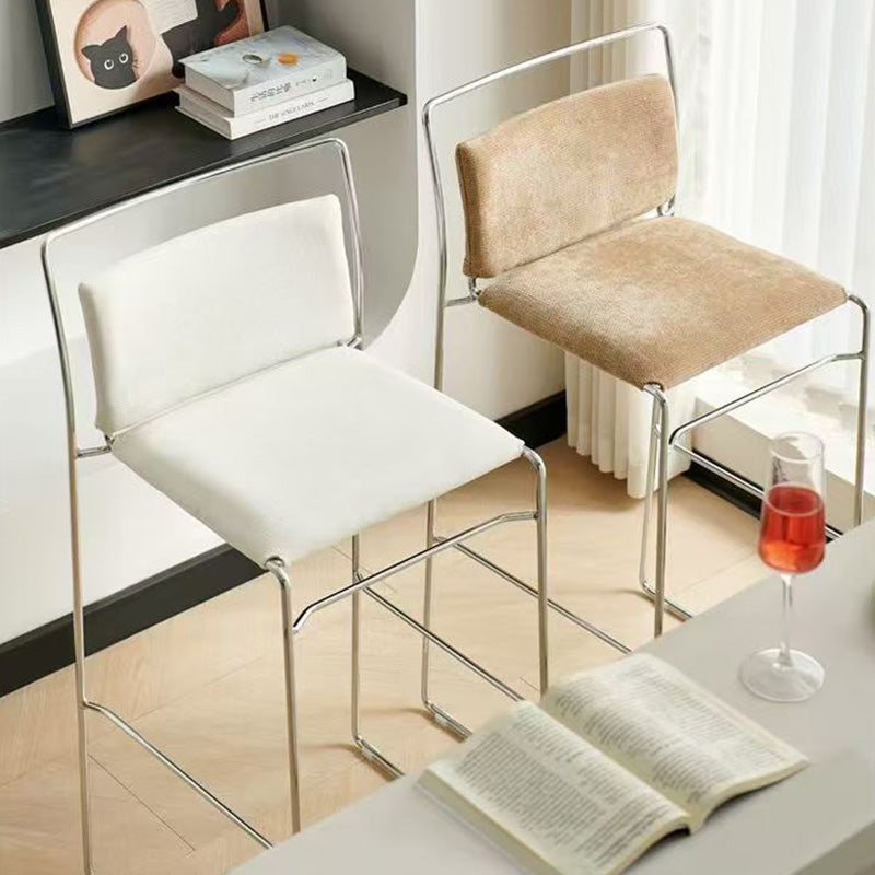 Contemporary Scandinavian Linen Carbon Steel Square Curved Bar Stool With Backrest For Living Room