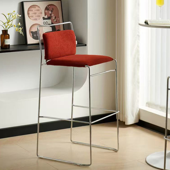 Contemporary Scandinavian Linen Carbon Steel Square Curved Bar Stool With Backrest For Living Room