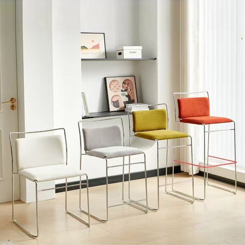 Contemporary Scandinavian Linen Carbon Steel Square Curved Bar Stool With Backrest For Living Room