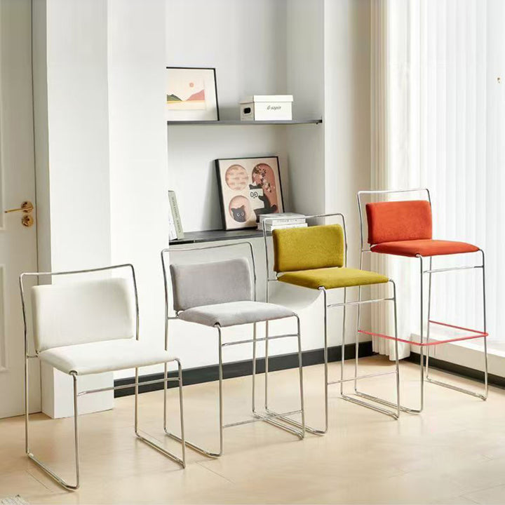 Contemporary Scandinavian Linen Carbon Steel Square Curved Bar Stool With Backrest For Living Room