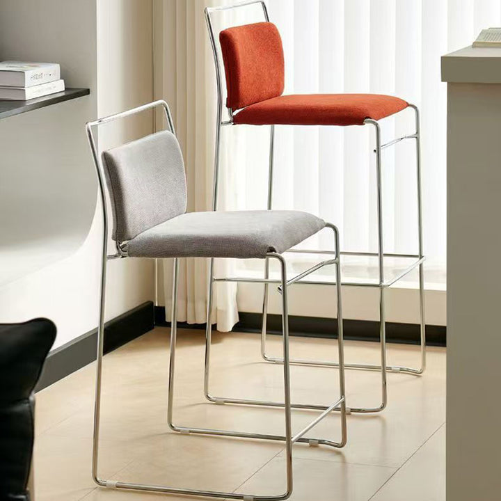 Contemporary Scandinavian Linen Carbon Steel Square Curved Bar Stool With Backrest For Living Room