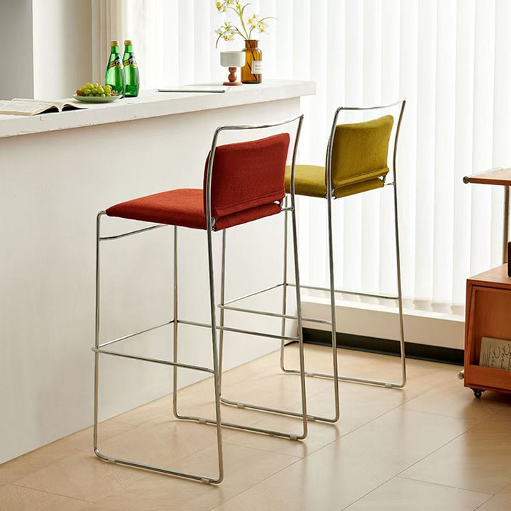 Contemporary Scandinavian Linen Carbon Steel Square Curved Bar Stool With Backrest For Living Room