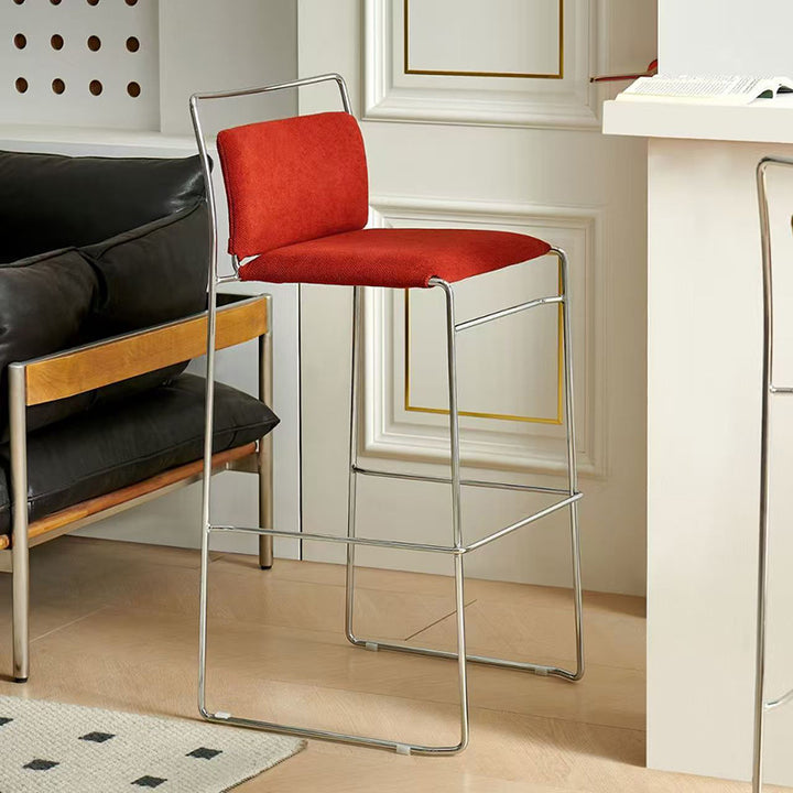 Contemporary Scandinavian Linen Carbon Steel Square Curved Bar Stool With Backrest For Living Room