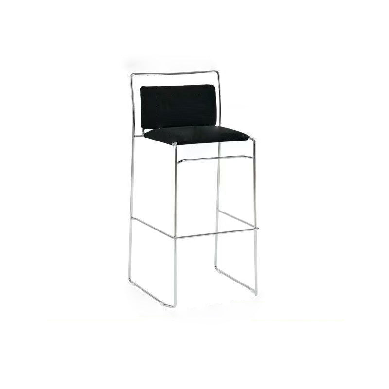 Contemporary Scandinavian Linen Carbon Steel Square Curved Bar Stool With Backrest For Living Room