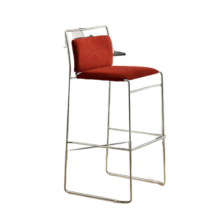 Contemporary Scandinavian Linen Carbon Steel Square Curved Bar Stool With Backrest For Living Room