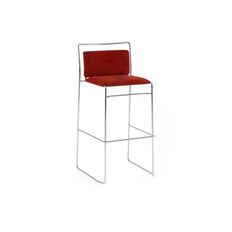 Contemporary Scandinavian Linen Carbon Steel Square Curved Bar Stool With Backrest For Living Room