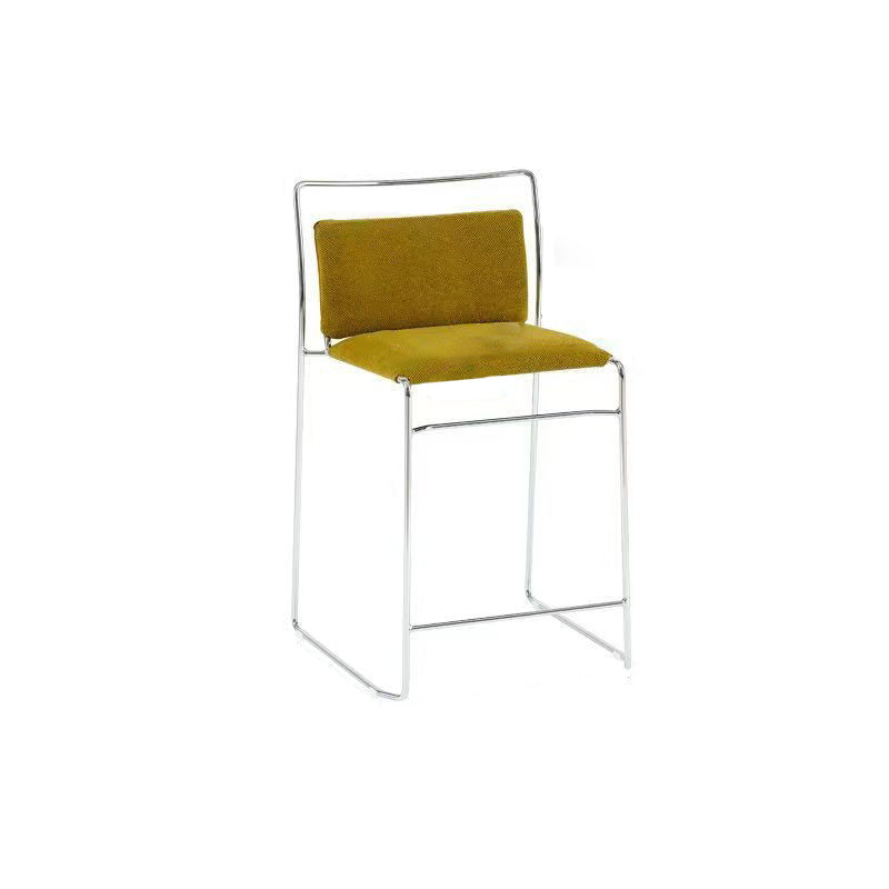 Contemporary Scandinavian Linen Carbon Steel Square Curved Bar Stool With Backrest For Living Room