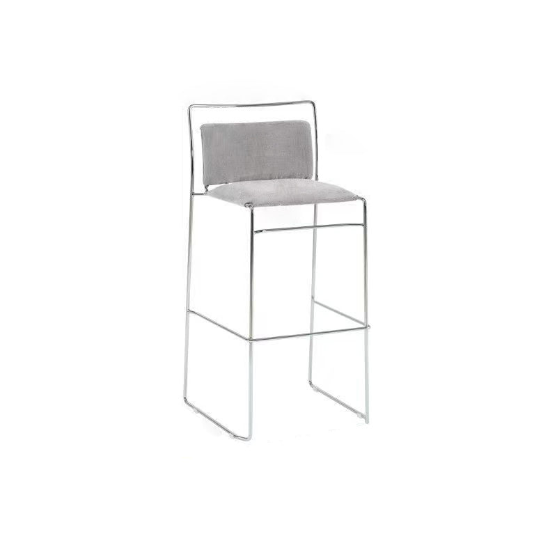 Contemporary Scandinavian Linen Carbon Steel Square Curved Bar Stool With Backrest For Living Room