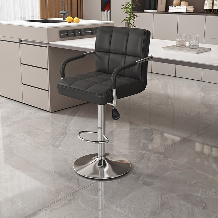 Moderner minimalistischer Napa-Kunstleder-Edelstahl-verstellbarer quadratischer runder Barhocker mit Rückenlehne für das Wohnzimmer 