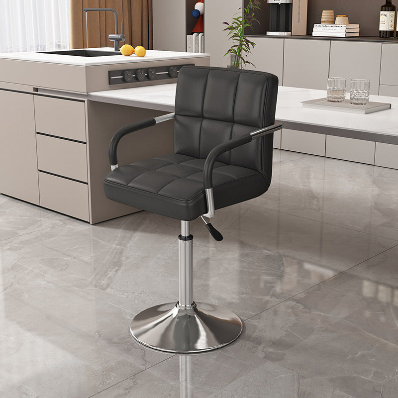 Moderner minimalistischer Napa-Kunstleder-Edelstahl-verstellbarer quadratischer runder Barhocker mit Rückenlehne für das Wohnzimmer 