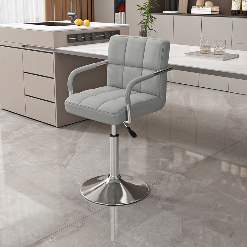 Moderner minimalistischer Napa-Kunstleder-Edelstahl-verstellbarer quadratischer runder Barhocker mit Rückenlehne für das Wohnzimmer 