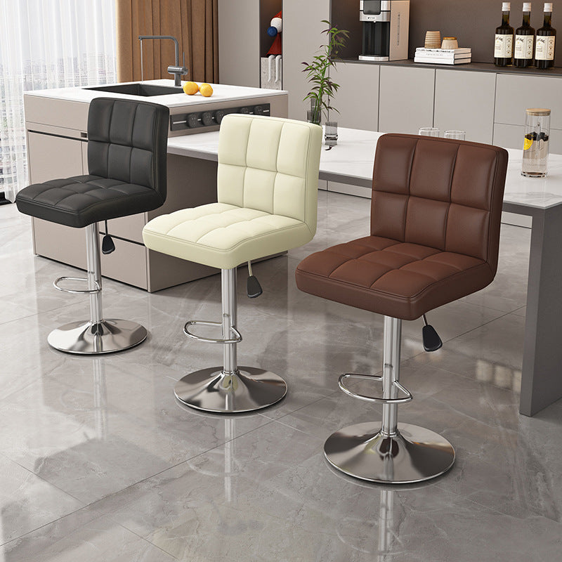 Moderner minimalistischer Napa-Kunstleder-Edelstahl-verstellbarer quadratischer runder Barhocker mit Rückenlehne für das Wohnzimmer 