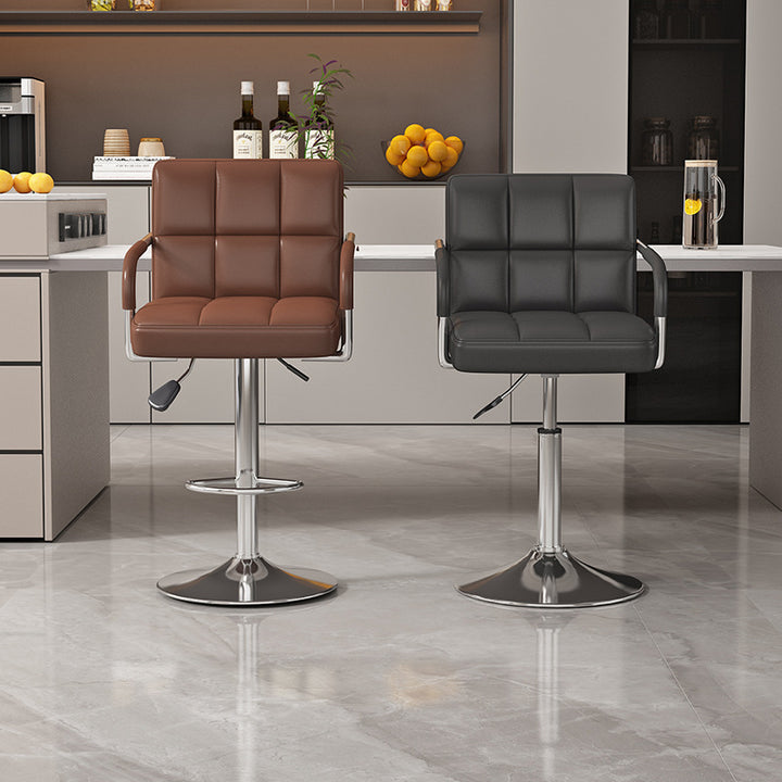 Moderner minimalistischer Napa-Kunstleder-Edelstahl-verstellbarer quadratischer runder Barhocker mit Rückenlehne für das Wohnzimmer 