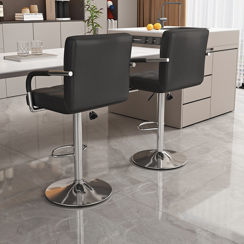 Moderner minimalistischer Napa-Kunstleder-Edelstahl-verstellbarer quadratischer runder Barhocker mit Rückenlehne für das Wohnzimmer 