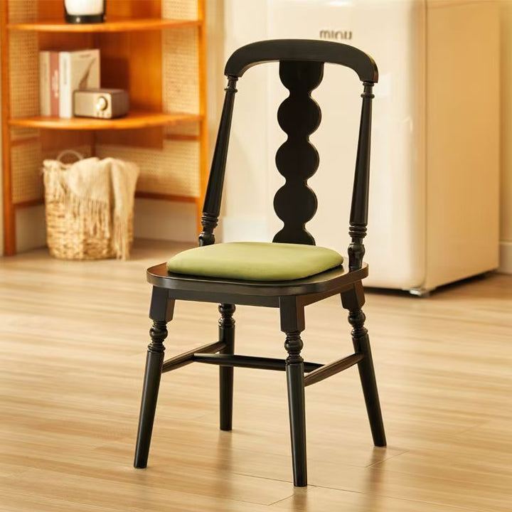 Traditional French Velvet Rubberwood Rounded Square Wave Dining Chair With Backrest For Dining Room