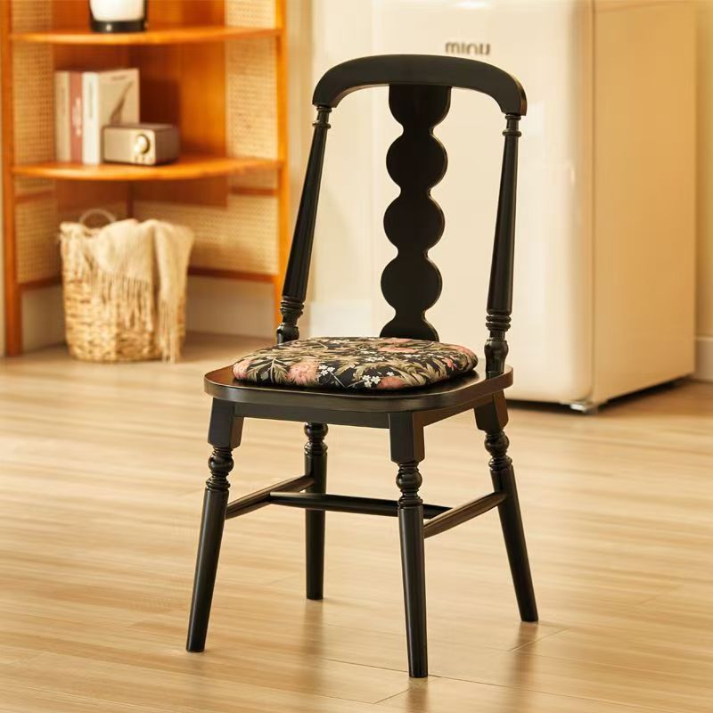 Traditional French Velvet Rubberwood Rounded Square Wave Dining Chair With Backrest For Dining Room