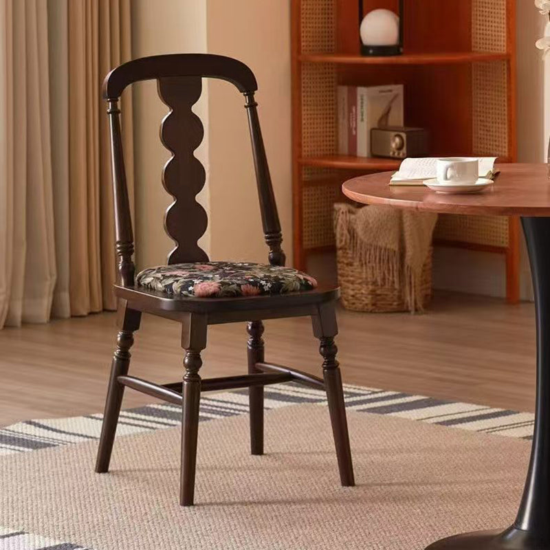 Traditional French Velvet Rubberwood Rounded Square Wave Dining Chair With Backrest For Dining Room