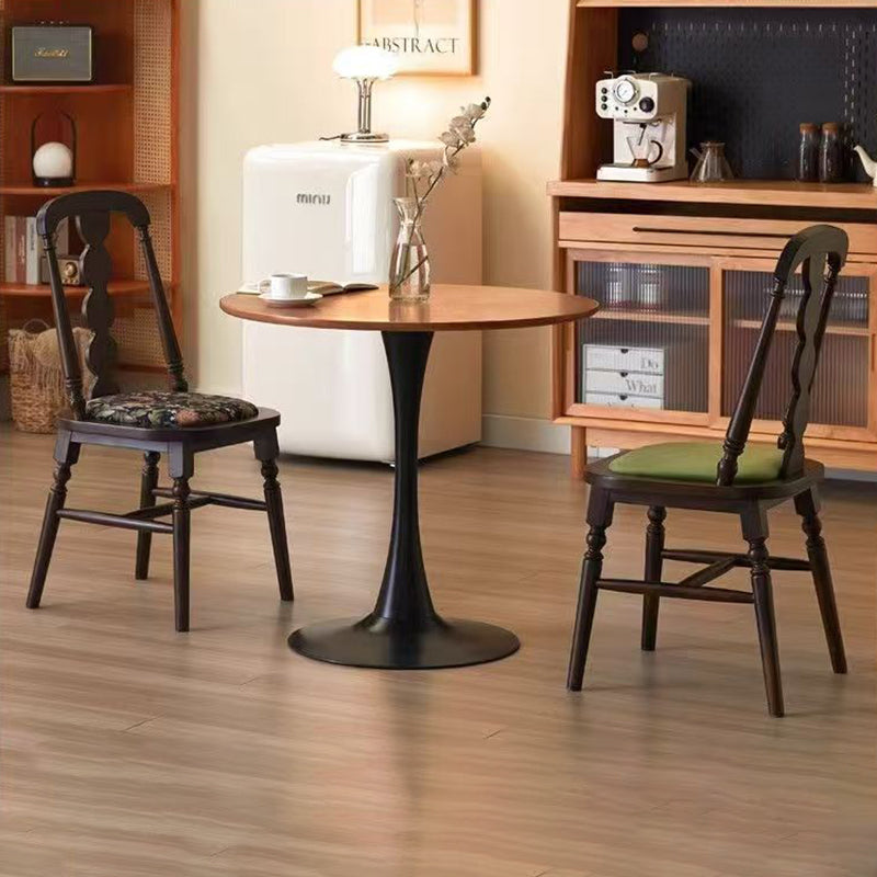 Traditional French Velvet Rubberwood Rounded Square Wave Dining Chair With Backrest For Dining Room