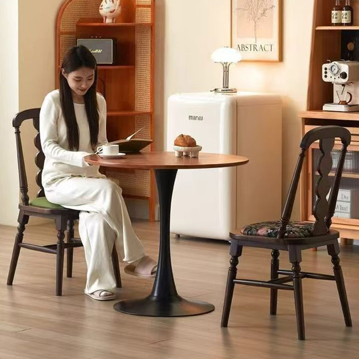 Traditional French Velvet Rubberwood Rounded Square Wave Dining Chair With Backrest For Dining Room