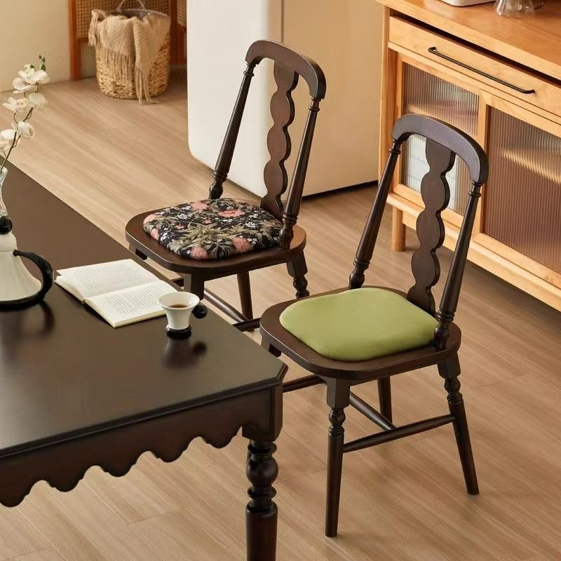 Traditional French Velvet Rubberwood Rounded Square Wave Dining Chair With Backrest For Dining Room