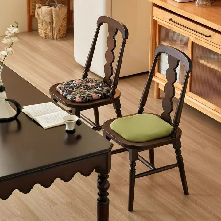 Traditional French Velvet Rubberwood Rounded Square Wave Dining Chair With Backrest For Dining Room