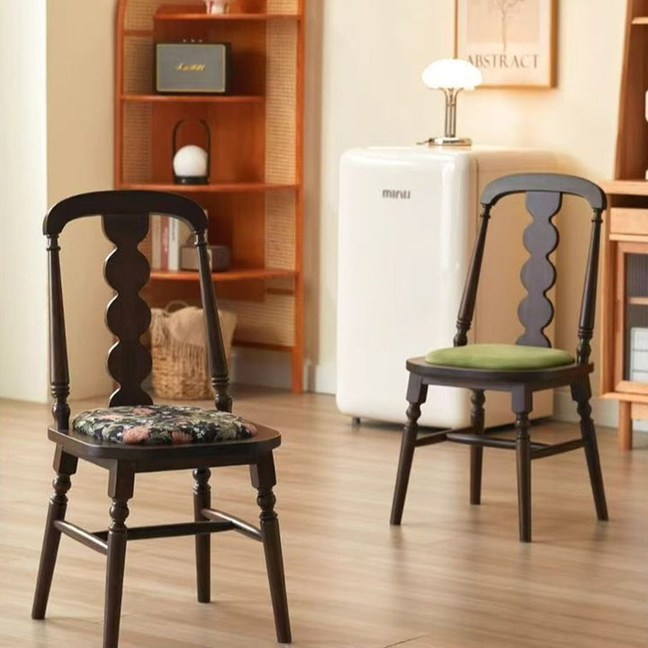 Traditional French Velvet Rubberwood Rounded Square Wave Dining Chair With Backrest For Dining Room