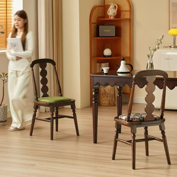 Traditional French Velvet Rubberwood Rounded Square Wave Dining Chair With Backrest For Dining Room