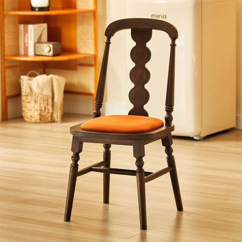 Traditional French Velvet Rubberwood Rounded Square Wave Dining Chair With Backrest For Dining Room