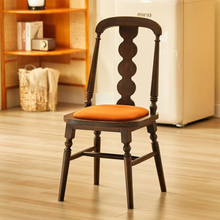Traditional French Velvet Rubberwood Rounded Square Wave Dining Chair With Backrest For Dining Room
