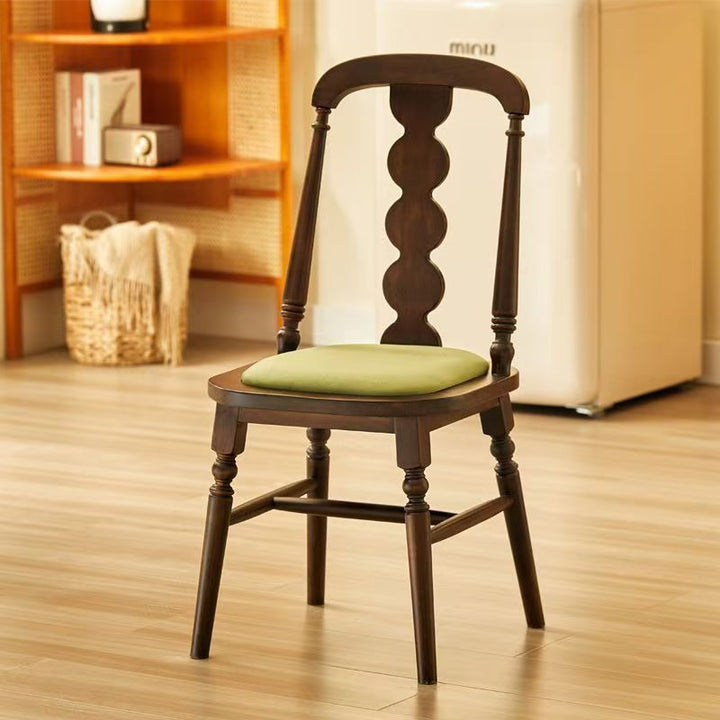 Traditional French Velvet Rubberwood Rounded Square Wave Dining Chair With Backrest For Dining Room