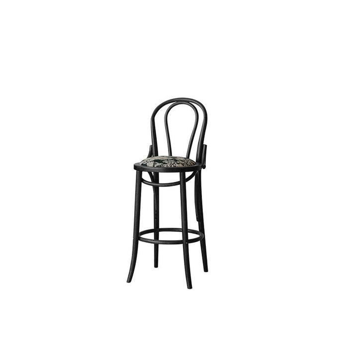Traditional French Solid Wood Fabric Round Curved Bar Stool With Backrest For Living Room