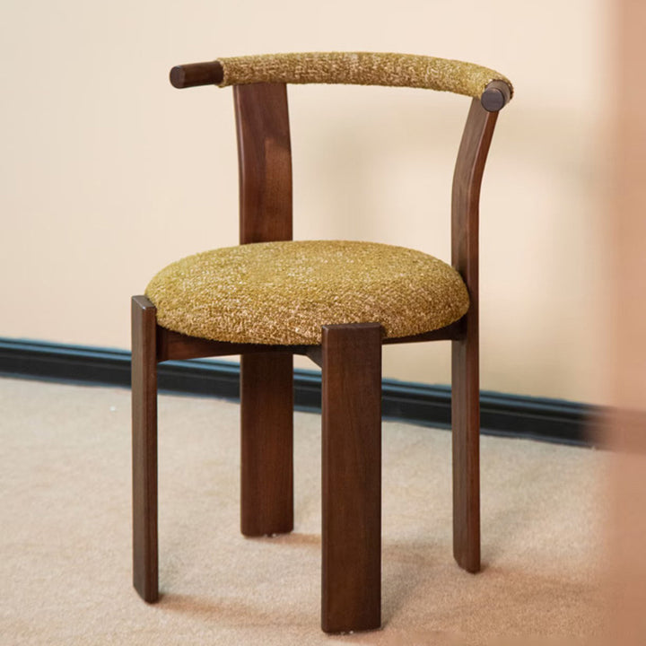 Traditional Chinese Cotton Linen Ash Wood Curved Cylindrical Dining Chair With Backrest For Dining Room