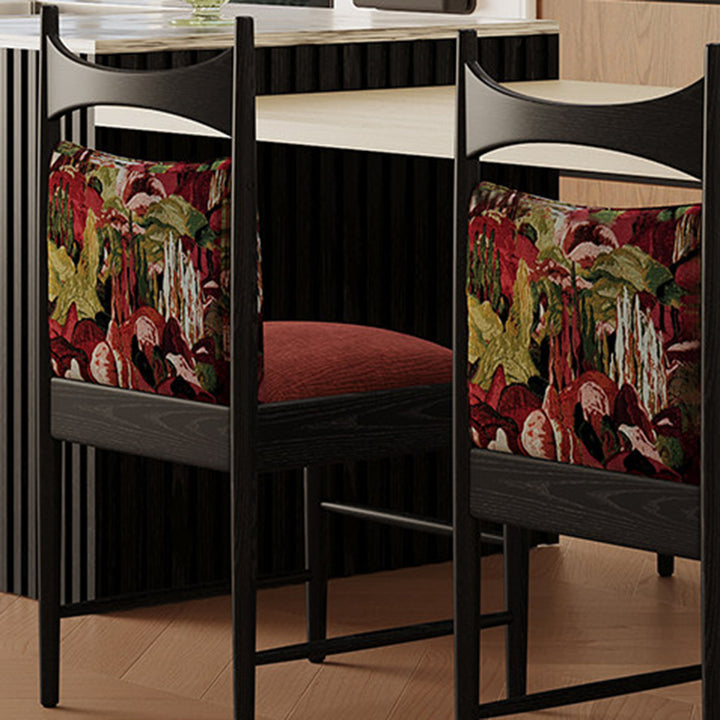 Chaise de salle à manger cylindrique carrée en tissu chinois traditionnel et bois de frêne avec dossier pour salle à manger 