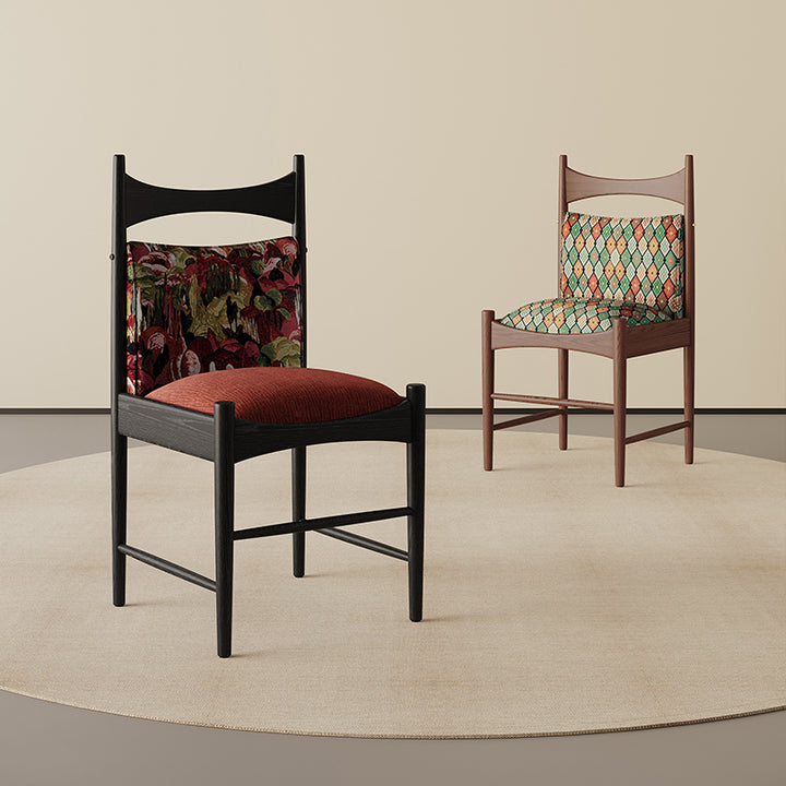 Traditional Chinese Fabric Ash Wood Cylindrical Square Dining Chair With Backrest For Dining Room
