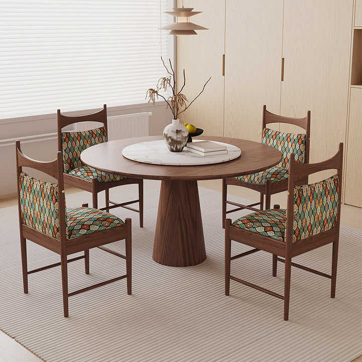 Traditional Chinese Fabric Ash Wood Cylindrical Square Dining Chair With Backrest For Dining Room