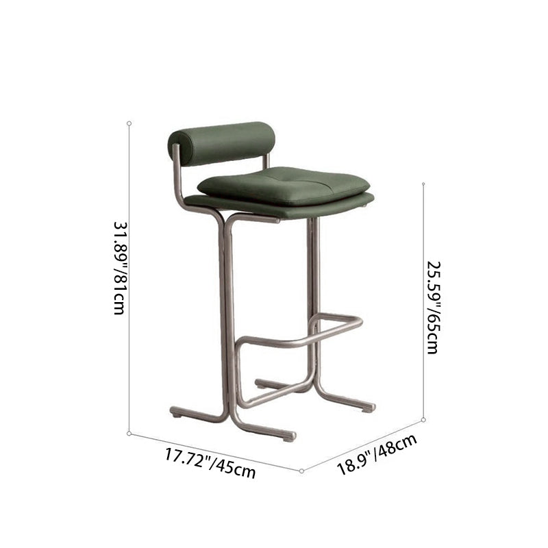 Contemporary Scandinavian PU Leather Stainless Steel Curved Cylindrical Square Bar Stool With Backrest For Living Room