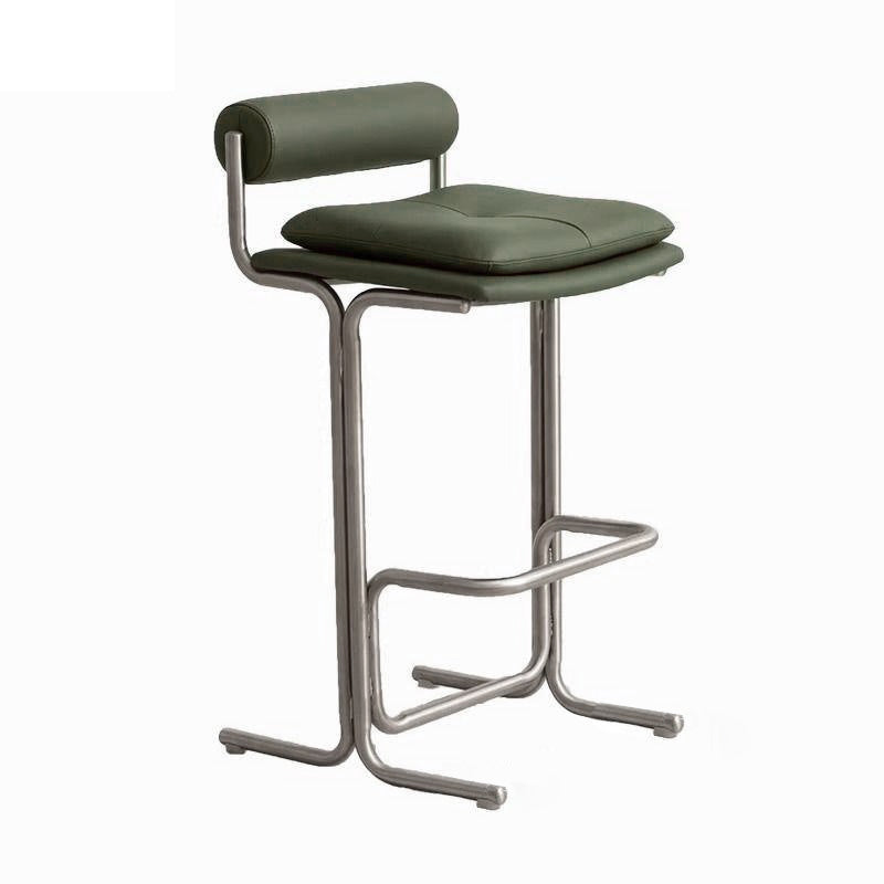 Contemporary Scandinavian PU Leather Stainless Steel Curved Cylindrical Square Bar Stool With Backrest For Living Room