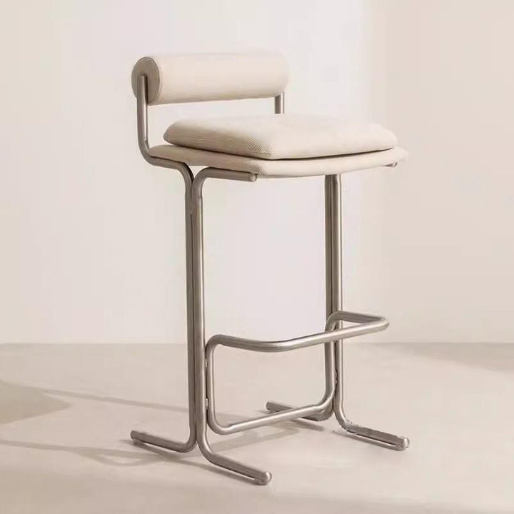 Contemporary Scandinavian PU Leather Stainless Steel Curved Cylindrical Square Bar Stool With Backrest For Living Room