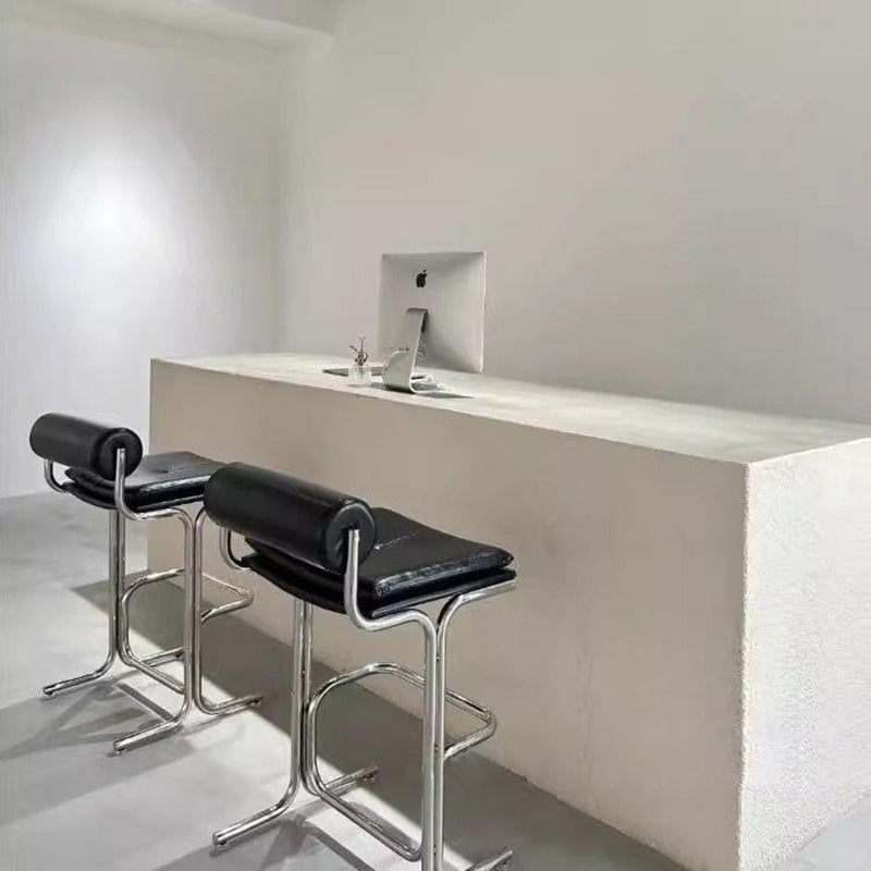 Contemporary Scandinavian PU Leather Stainless Steel Curved Cylindrical Square Bar Stool With Backrest For Living Room