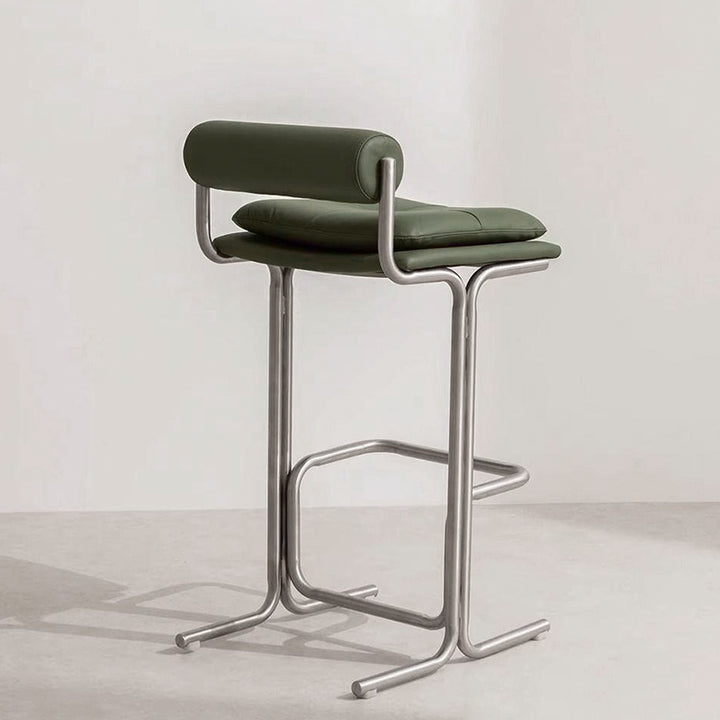Contemporary Scandinavian PU Leather Stainless Steel Curved Cylindrical Square Bar Stool With Backrest For Living Room