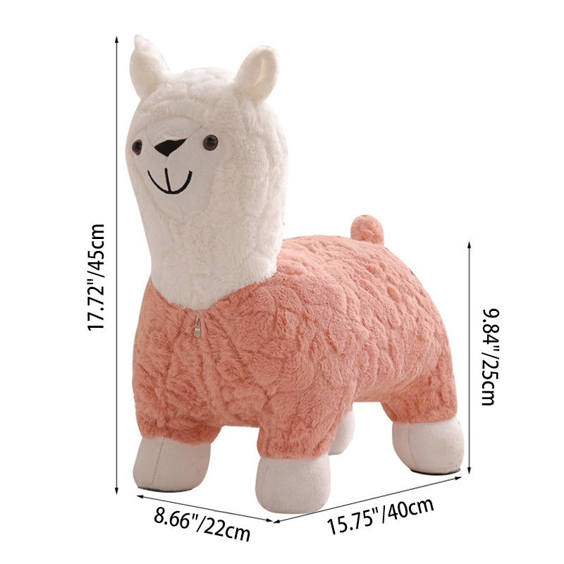 Modern Art Deco Kids Silk Floss Solid Wood Alpaca-Shaped Low Stool For Living Room