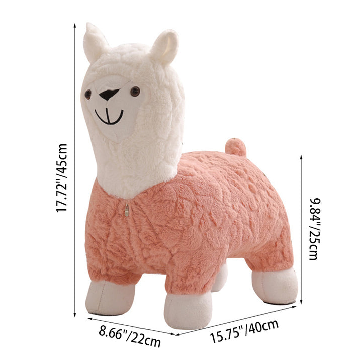 Modern Art Deco Kids Silk Floss Solid Wood Alpaca-Shaped Low Stool For Living Room
