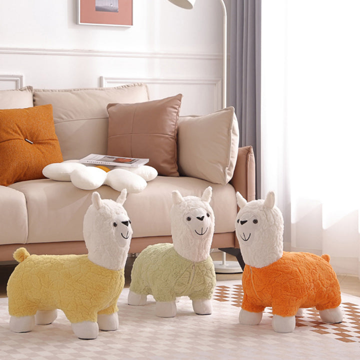 Modern Art Deco Kids Silk Floss Solid Wood Alpaca-Shaped Low Stool For Living Room